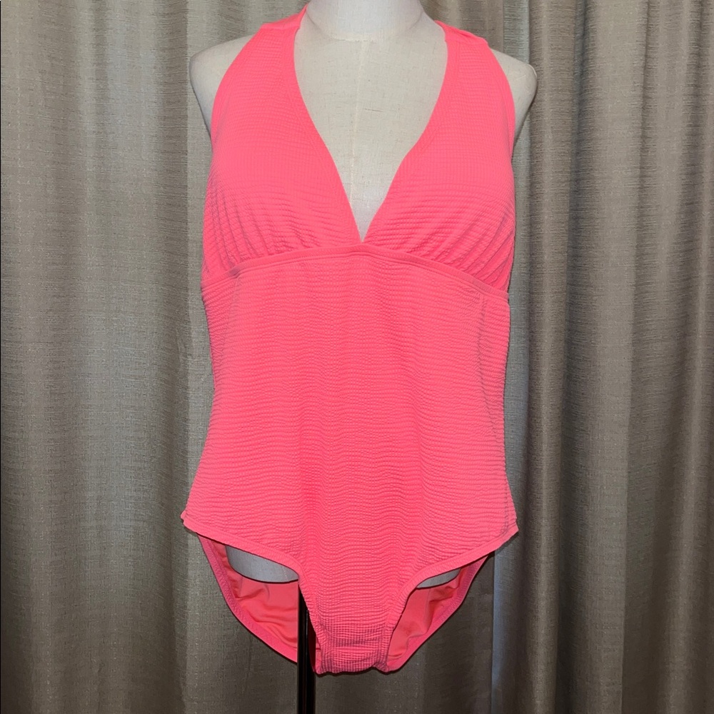 Sol Borne Coral Pink Orange Halter Style One Piece Swimsuit Womens 3X